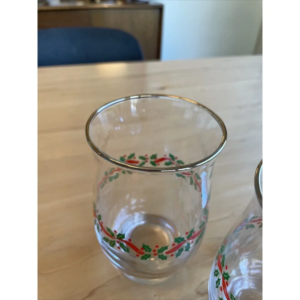 LOT OF 4 VINTAGE LIBBEY ARBY'S HOLLY RIBBONS GLASS TUMBLERS 5 1/4